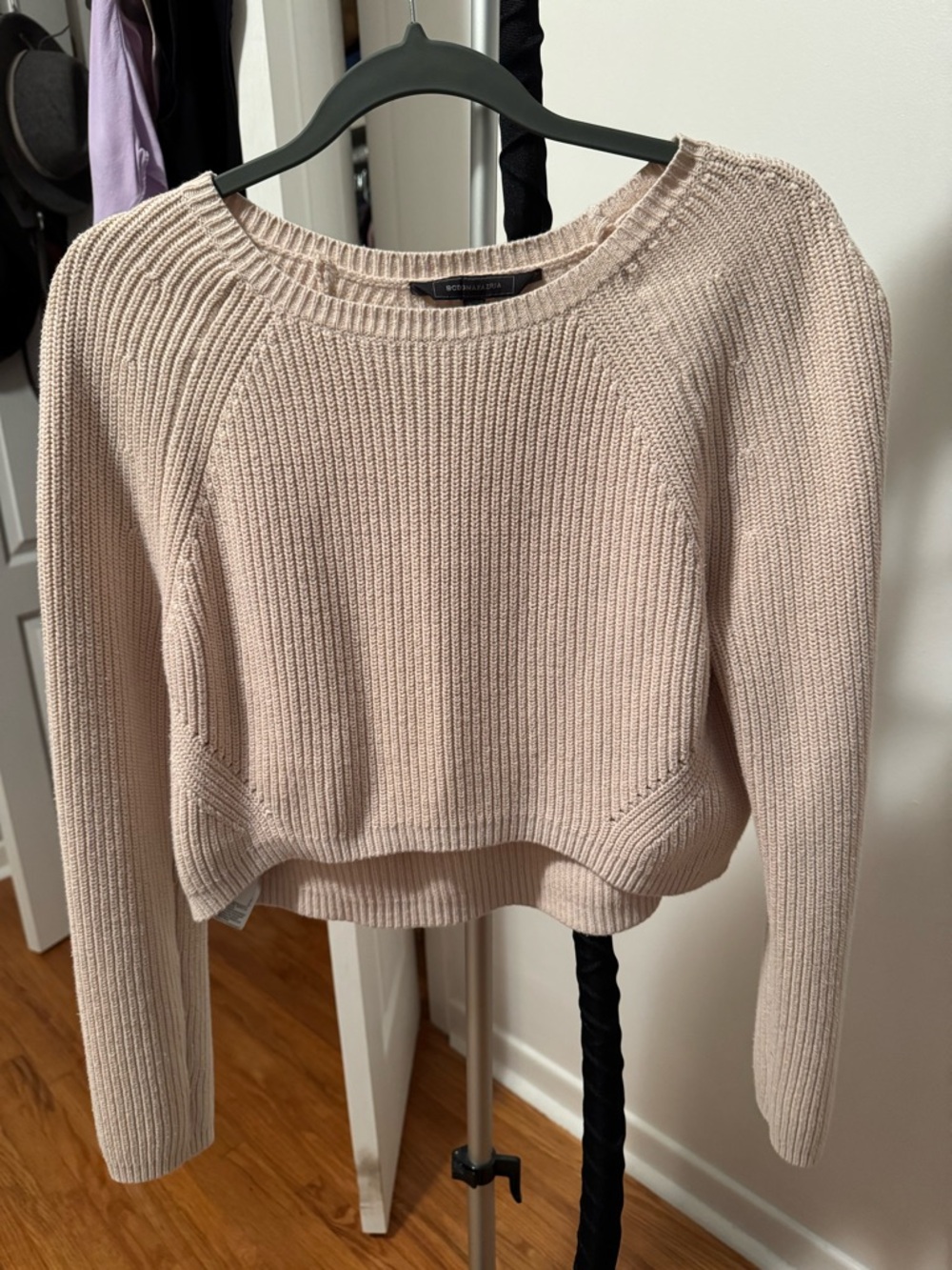 BCBG Madewell Light Beige Ribbed Crewneck Sweater
